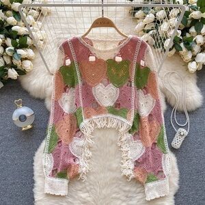 Colorful Crochet Heart Pattern Blouse NWOT. Just beautiful it is, rare boutique